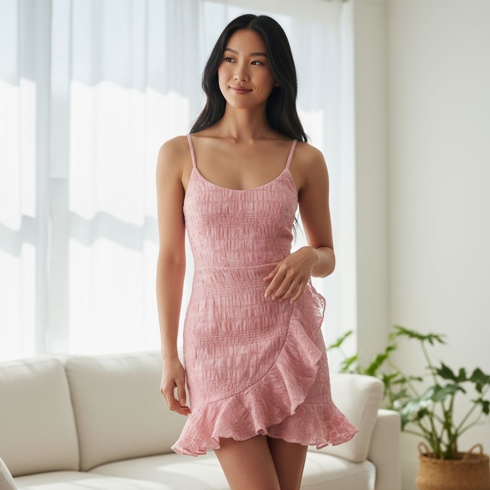 Lulus Take Time for Me Rose Pink Burnout Floral Ruffled Mini Dress, Size M